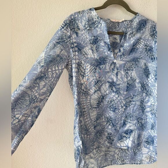 Tory Burch Baltic Sea Dream Catcher Blue Burn Out Tunic Top Sz 10 Semi Sheer - Picture 2 of 6